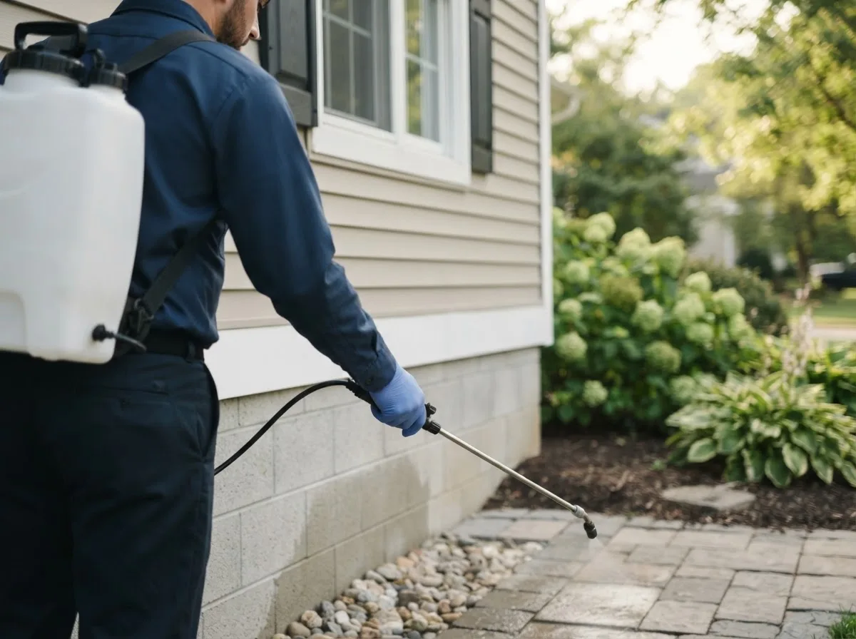 Pest control technician inspecting a home in Douglas, MI